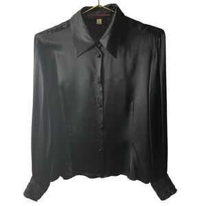 Joanna Mastroianni Black silk beaded cuff blouse